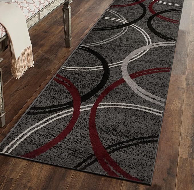 Rugshop Modern Wavy Circles Design Runner Rug 2' x 10' Red