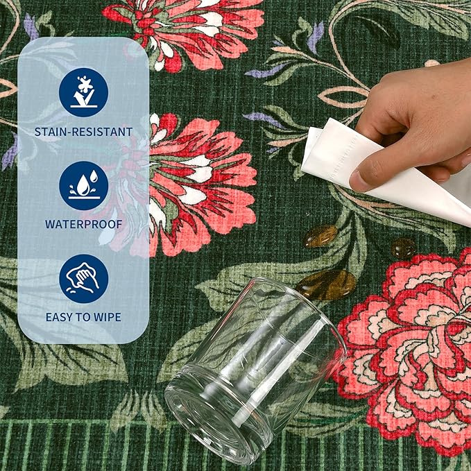 GarveeHome Forest Green Floral Botanical Washable 8x10 Rug for Living Room Soft Vintage Boho Cottage Large Rugs Low-Pile Carpet for Bedroom Dining Nursery Rug