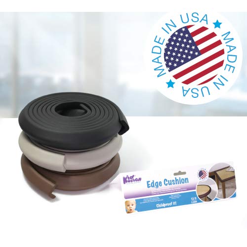 KidKusion Baby Proof Edge Cushion Protector | Made in USA | Foam Rubber Furniture and Fireplace Edge Guard Bumper | Black | 12 Ft | Tape Included