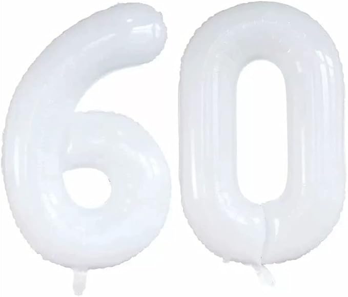 GOER Number 60 Balloons for 60th Birthday Party Decorations,42 Inch Jumbo Foil Helium Balloons for 60th Anniversary (White)