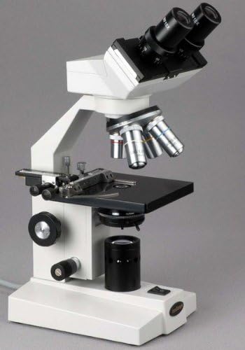 AmScope B100-3M Digital Compound Binocular Microscope, 40X-1000X Magnification, Brightfield, Tungsten Illumination, Abbe Condenser, Plain Stage, Includes 3MP Camera with Reduction Lens and Software