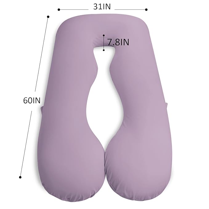 Meiz U Shaped Sleeping, Cooling 60‘’ Maternity Pillow for Pregnant Women with Jersey Cover, Purple