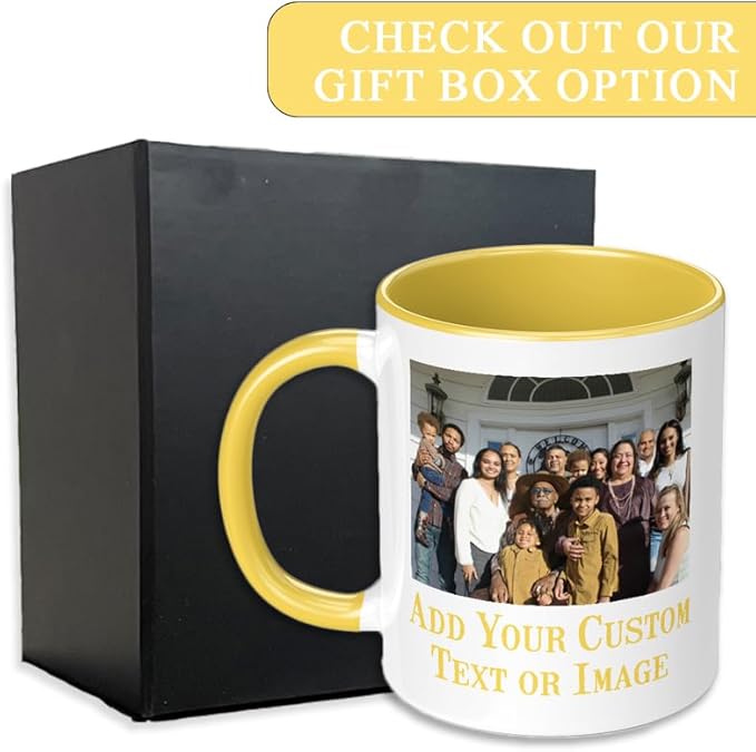 Personalized Mother's Day Coffee Mug, Custom Mum Photo Text 11 Oz Ceramic Mug, Customized Mom Gift Idea Picture Name Cup, Taza Cafe Personalizadas Fotos, Cute Gifts Mom Women Dad Men, Yellow