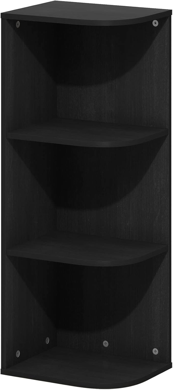Furinno Pasir 3-Tier Corner Open Shelf Bookcase, Blackwood