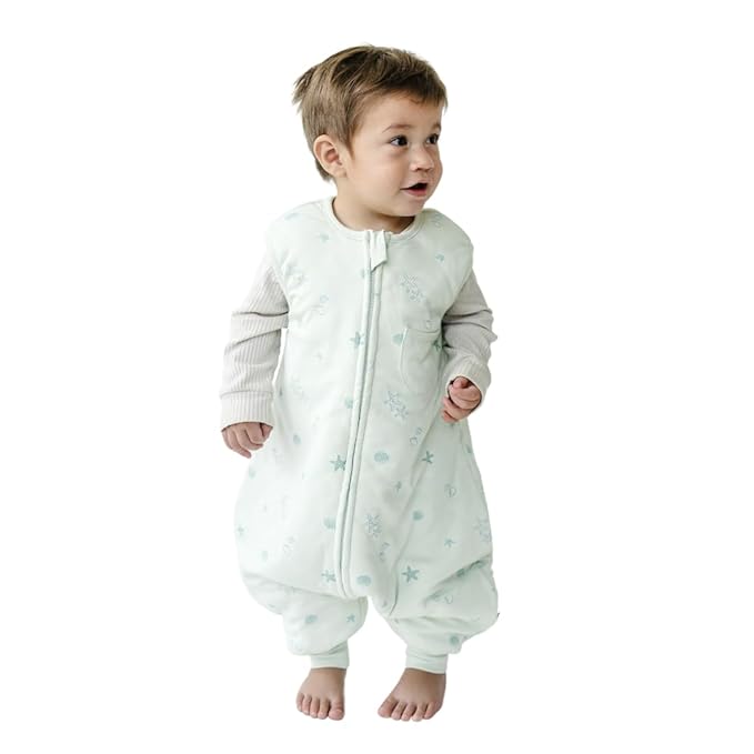 Tealbee Dreamsuit: Toddler Sleep Sack with Feet 2T 3T - 1.5 TOG Winter Baby Wearable Blanket for Walkers - Rayon made from Bamboo, Organic Cotton Sleep Bag - Seashell
