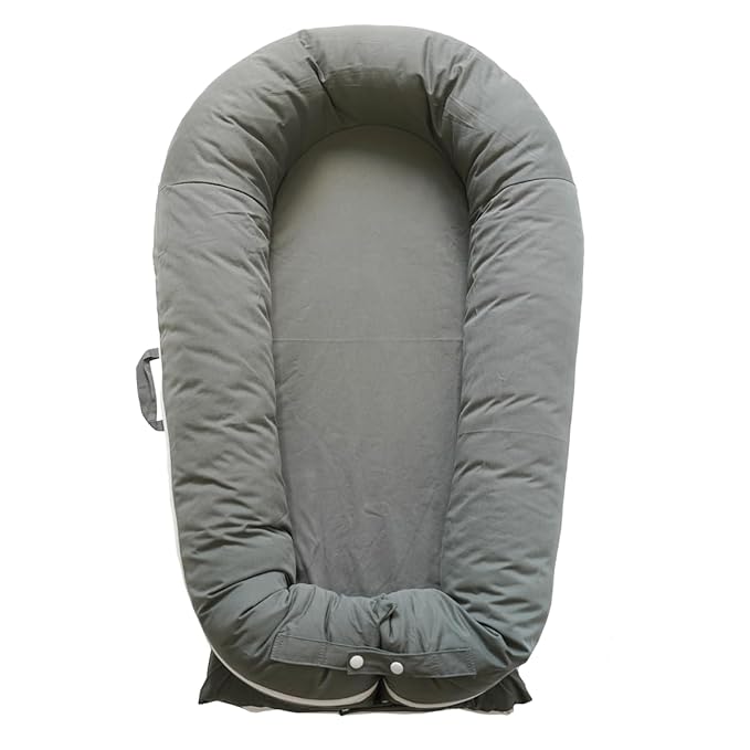 Deluxe Infant Lounger, Baby Nest Cover for Baby Girls & Boys, Newborn Essentials for Baby 0-12 Months, 100% Cotton(Gray)