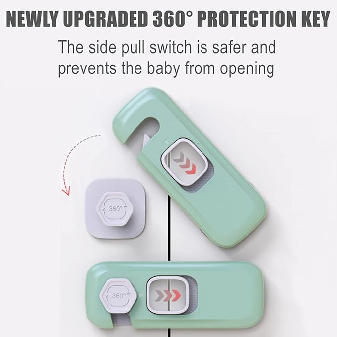 5 Pack Child Proof Refrigerator Lock, QYESWHSR Fridge Locks for Kids with Sticky Adhesive Pads, Child Safety Locks for Doors, RV Refrigerator, Oven Lock Child Safety Baby Cabinet Locks - Green Updated