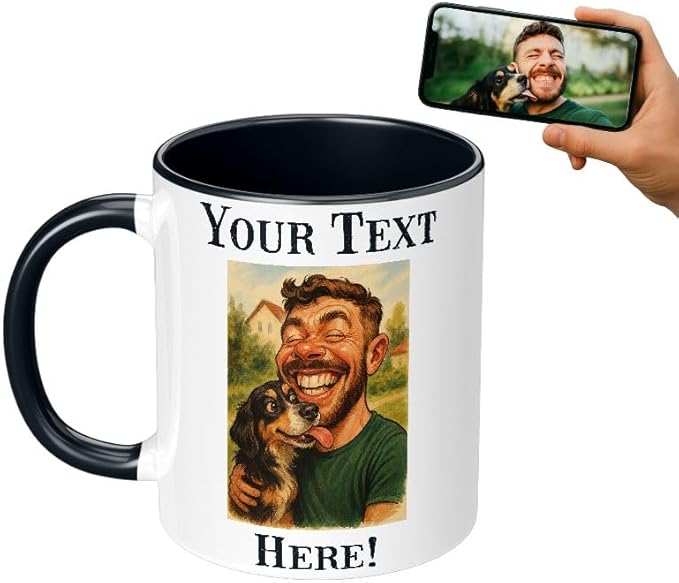 Personalized Coffee Mug, Custom Photo Caricature Gift, Funny Customized Coffee Gift for Men & Women, Custom Mugs with Pictures, Black 11oz Customized Fathers Day Mug