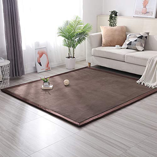 Loartee Coral Velvet Crawling Rug (5.0'x 6'8", Coffee) for Toddler Children Play Area Rug Yoga Mat Exercise Pad Carpet