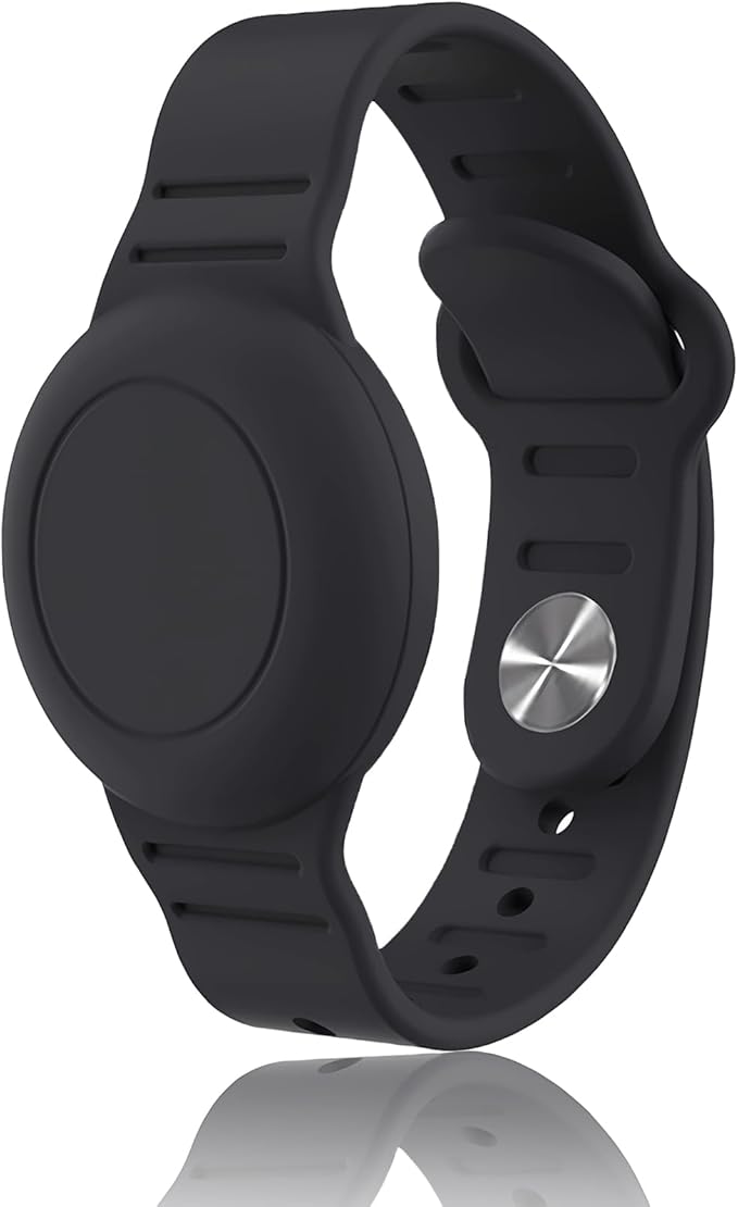 Kids Waterproof Airtag Bracelet Compatible with Apple AirTag, Hidden Silicon Protective Case for Air Tag GPS Tracker Holder, Adjustable Anti-Lost Watch Band for Toddler Child (Black)