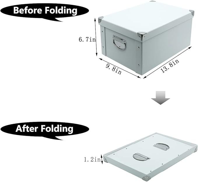 GUOZI Collapsible Storage Box, Decorative Memory Box with Lid & Metal Reinforced Corners, Cardboard File Bin with Handles, Organizer Gift Box for Keepsake Toy Photos Office Nursery Wardrobe Bookshelf