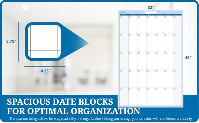 30-Day 1-Month Dry and Wet Erasable Wall Calendar Planner (Vertical 48" x 32", Sky Blue)