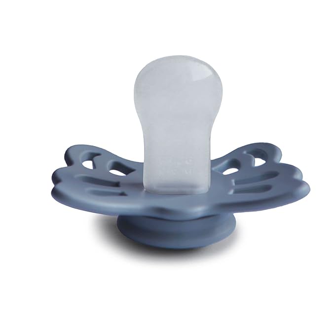 FRIGG Butterfly Anatomical SilkySoft Silicone Baby Pacifier | Made in Denmark | BPA-Free (Slate/Powder Blue, 0-6 Months)