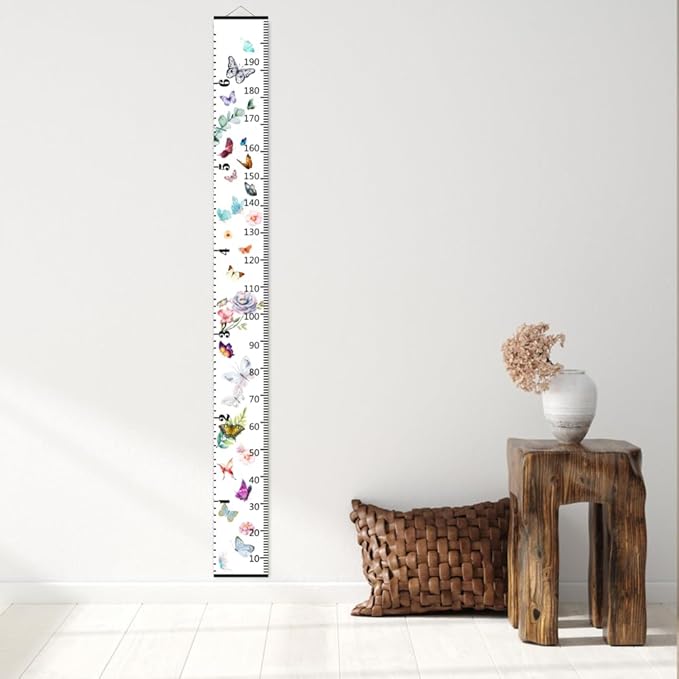 Baby Growth Chart for Wall - Height Chart for Kids Nursery Decor Wall Hanging Measurement Ruler with Black Wood Scroll Toddlers Room Decor Birthday Christmas Gifts for Boys Girls 79"X7.9" (Butterfly)
