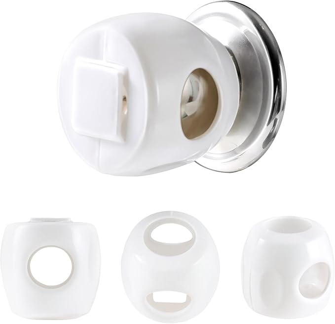 Inaya Door Knob Safety Cover for Kids (4 Pack) – Child Proof Door Knob Covers for Baby Proofing – Door Locks for Kids Safety, Fits Most Round Handles, Easy to Install, White