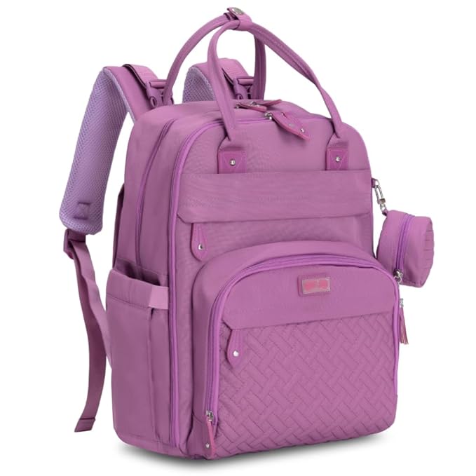 BabbleRoo Diaper Bag Backpack - Baby Essentials Travel Tote - Multi Function Waterproof Diaper Bag, Travel Essentials Baby Bag with Changing Pad, Stroller Straps & Pacifier Case - Unisex, Purple