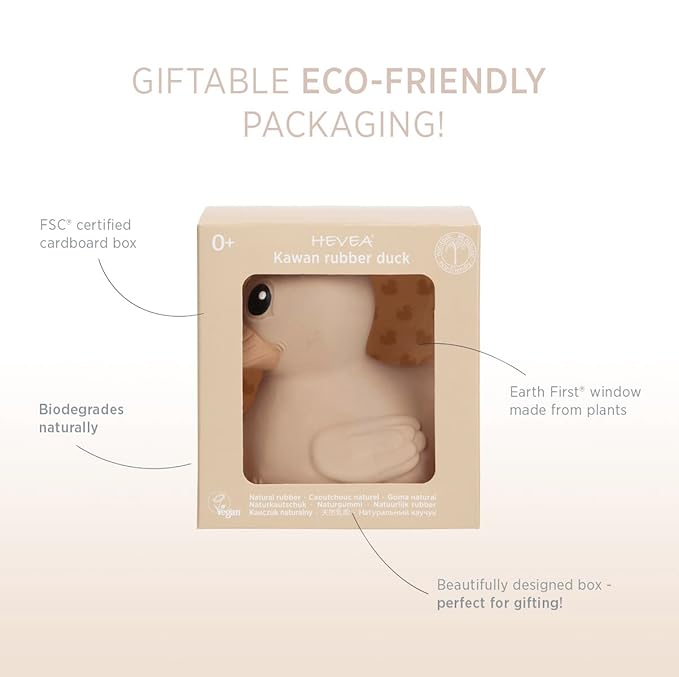 HEVEA Kawan Mini Rubber Duck - 100% Natural Rubber Baby Bath Toy - Eco Friendly, Perfect for Playing, Teething, and Bathing - Mold Free Bath Toys - Sand