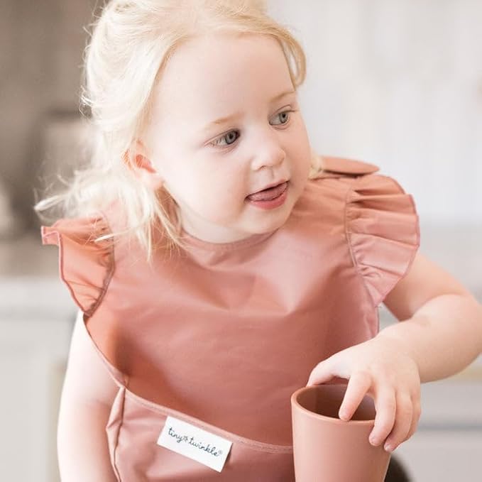 Tiny Twinkle Mess Proof Baby Bibs for Eating - Waterproof, Wipeable Bibs - Toddler Bibs - Travel Friendly - PFAS, PVC, BPA, Phthalate Free - Baby Food Bibs(3 Pack,Flutter)