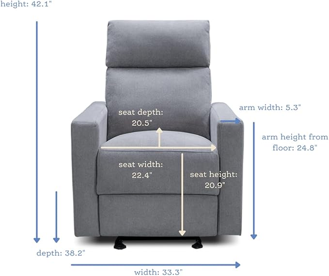 Nurture& The Glider Premium Power Recliner Nursery Glider Chair with Adjustable Head Support | Designed with a Thoughtful Combination of Function and Comfort | Built-in USB Charger (Gray)