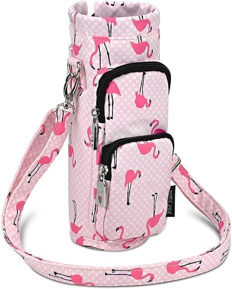 Betsey Johnson Insulated Water Bottle Pouch Holder Carrier Crossbag with Adjustable Shoulder Strap - Lightweight Polyester Accessories with Pockets Good for Hiking Sports