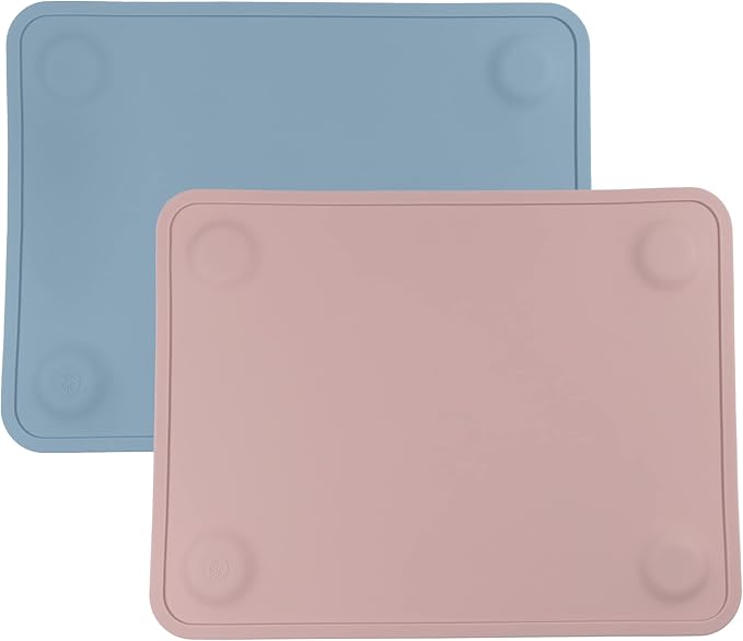 WeeSprout Silicone Suction Placemats for Babies, Toddlers & Kids, Durable Food Grade Silicone with Non-Slip Suction, Raised Edges Contain Mess, Dishwasher Safe, for Dining Table & Restaurants, 2 Pack