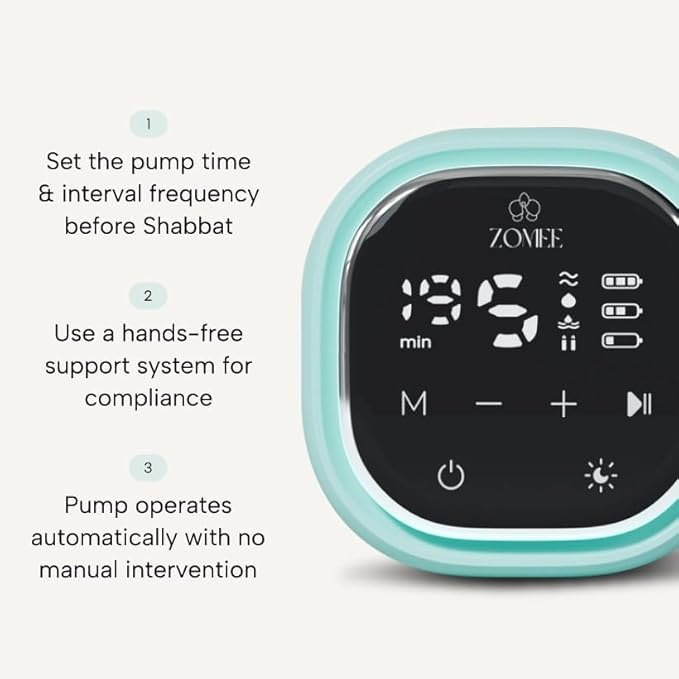 Zomee Z2 Double Electric Breast Pump - Shabbat Mode Edition - Portable, Hands Free Pumping Hospital Grade Wearable Breast Pump Including; Black Bamboo Pumping Bra (XL)