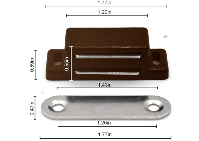 Cabinet Magnet Latch - Best for Cabinet Doors, Cupboards, Drawers and Shutters - Cabinet Magnetic Latch Easy Install - Magnetic Cabinet Catch Screws Included - Set of 12（Brown）