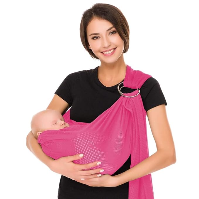 CUBY Water Baby Sling Carrier Lightweight Breathable Mesh Baby Wraps Carrier Adjustable Ring Sling Quick-Drying Baby Carriers Sling for Newborn Toddler Summer Swimming Pool Beach (Pink)
