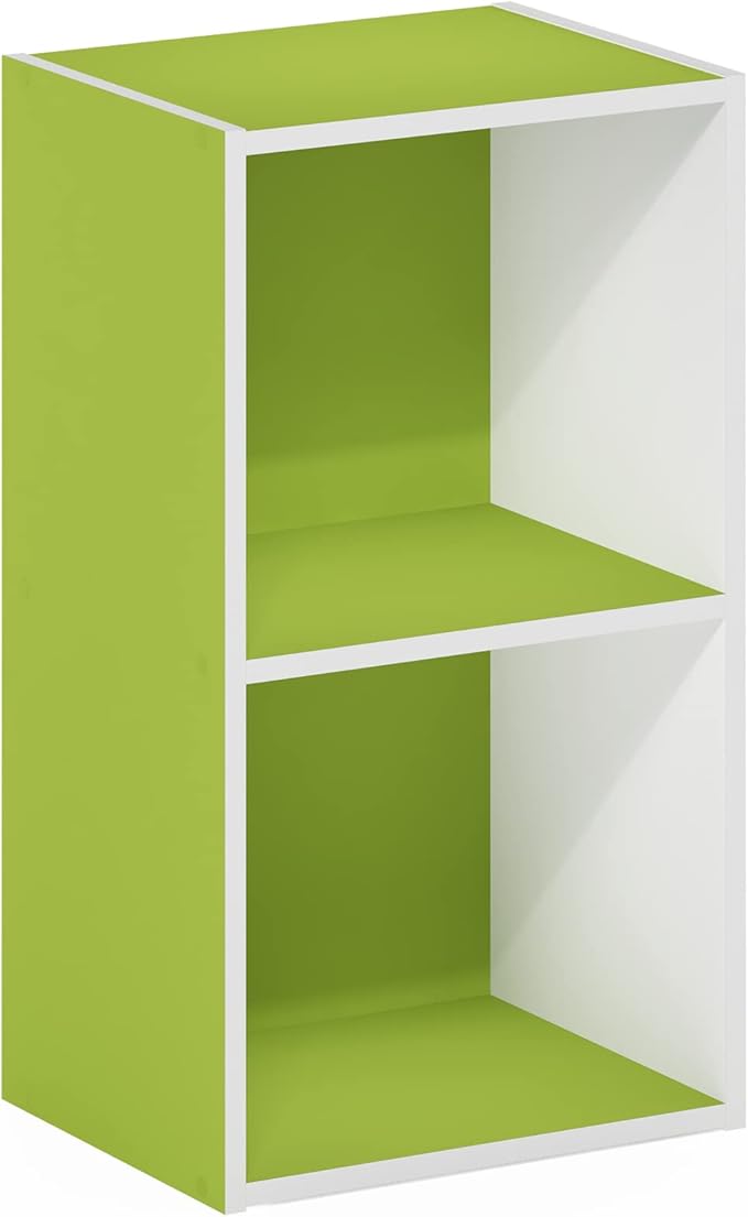 Furinno Luder Bookcase / Book / Storage, 2-Tier Cube, Green/White