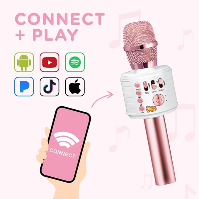 Move2Play, Kids Karaoke Microphone | Includes Bluetooth & Pre-Loaded Songs | Birthday Girls Present for All Ages, 2, 3, 4, 5+ Year Old Girls, Boys & Toddlers (Pink)