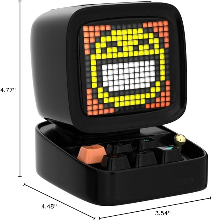 Divoom Ditoo Retro Pixel Art Game Bluetooth Speaker with 16X16 LED App Controlled Front Screen (Black)