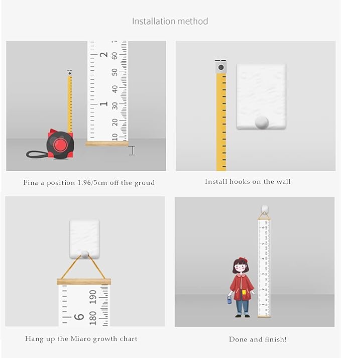 Kids Growth Chart, Wood Frame Fabric Canvas Height Measurement Ruler from Baby to Adult for Child's Room Decoration 7.9 x 79in (7.9 x 79in, Colorful Cloud)