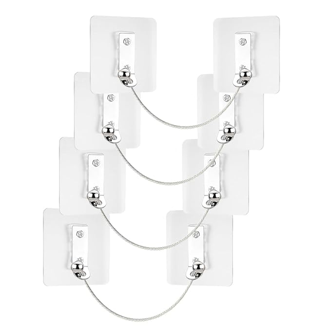 Furniture Anchors 4 Pairs No Drill Heavy Duty Anchors Fridge Lock Adjustable Self-Adhesive Safety Anti Tip Straps for Baby Proofing 220lbs Tension Earthquake Resistant Metal Straps Prevent Falling