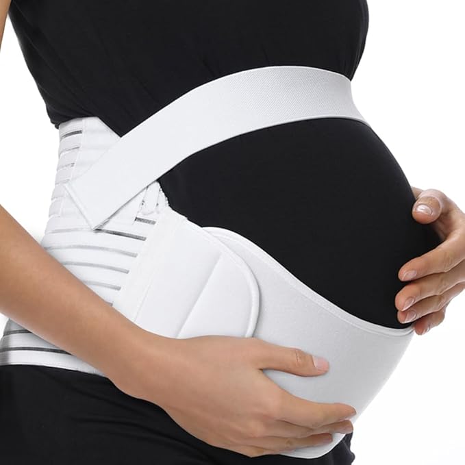 FITTOO Maternity Belt Back Support Belly Band Pregnancy Belt Support Brace Abdominal Binder Waist Support White XL