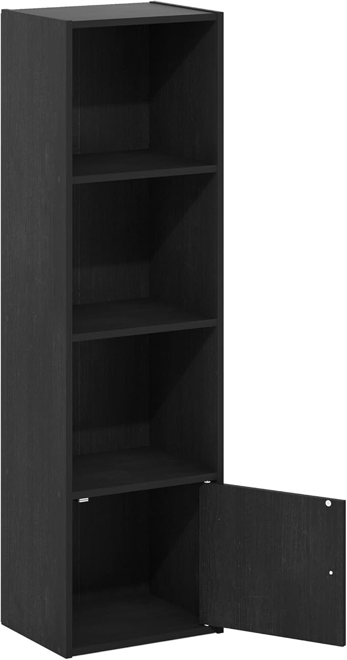 Furinno Luder Shelf Bookcase with 1 Door Storage Cabinet, Blackwood