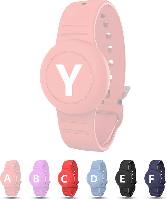 Waterproof Bracelet for AirTag Kids, Personalized Initial Letter Hidden Holder Compatible with Air Tag, Silicone Case for Airtag Adjustable Anti-Lost GPS Tracker for Toddler Child Elder, Y