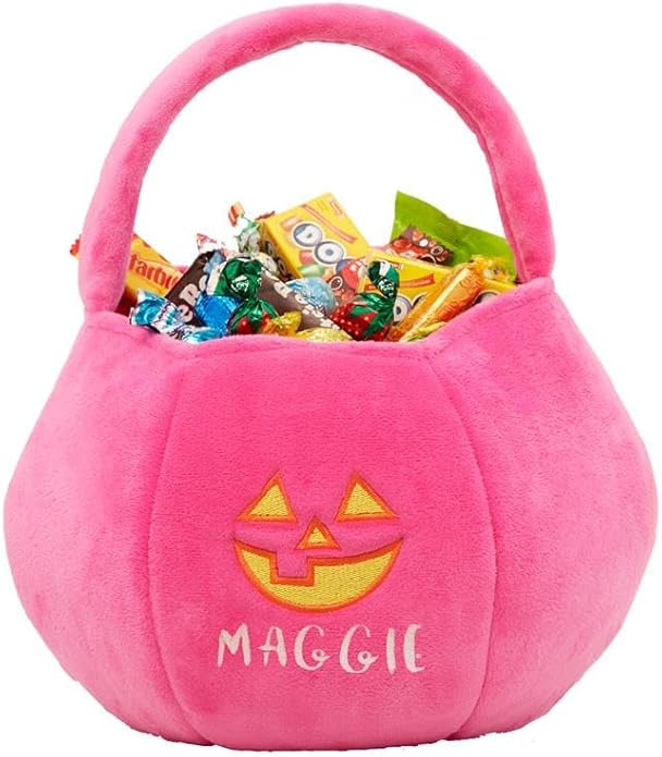 Personalization Universe Jack-o'-Lantern Embroidered Plush Halloween Treat Bag, Candy Bag, Perfect for Trick or Treating