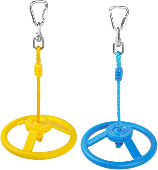 2-Pack Ninja Wheel Obstacle for Kids - 360° Rotatable Swing Monkey Wheel for Ninja Warrior Obstacle Course for Kids Ninja Warrior Slackline Kits - Blue, Yellow Color in Set