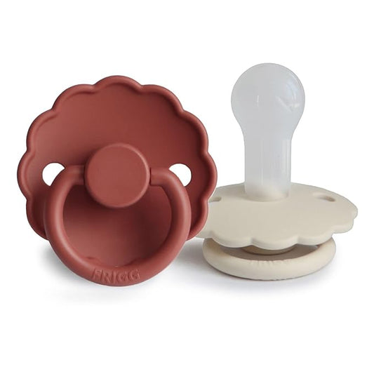 FRIGG Daisy SilkySoft Silicone Baby Pacifier | Made in Denmark | BPA-Free (Baked Clay/Cream, 6-18 Months)