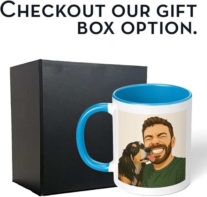 Personalized Coffee Mug, Custom Drawing Portrait Gift, Funny Customized Coffee Gift for Men & Women, Custom Mugs with Pictures, Light Blue 11oz Father's Day Mug