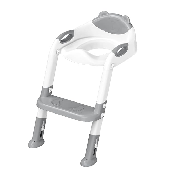 Potty Training Seat with Step Stool Ladder, SKYROKU Potty Training Toilet for Kids Boys Girls Toddlers - Comfortable Safe Potty Seat with Anti-Slip Pads Ladder Grey