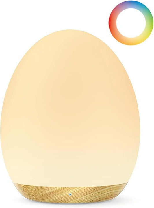 JolyWell Night Light for Kids, Baby Egg Light with 7 Colors Changing Mode & Stepless Dimming, Nursery Night Lamp BPA Free,Rechargeable Egg Night Light for Breastfeeding 1h Timer & Touch Control, Wood