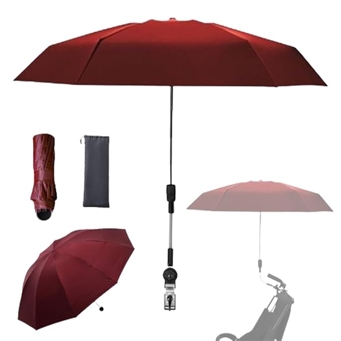 stroller sunshade Clip-on adjustable universal, adjustable steering angle, reinforced umbrella frame, compact and lightweight, suitable for all kinds of strollers Red, Red…