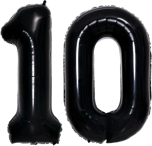 GOER Number 10 Balloons for 10th Birthday Party Decorations,42 Inch Jumbo Foil Helium Balloons for 10th Anniversary (Black)