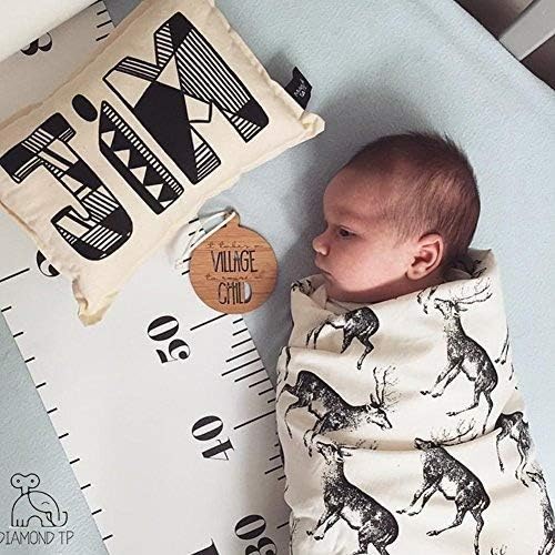Kids Growth Chart, Wood Frame Fabric Canvas Height Measurement Ruler from Baby to Adult for Child's Room Decoration 7.9 x 79in (7.9 x 79in, Pink - Cloud)