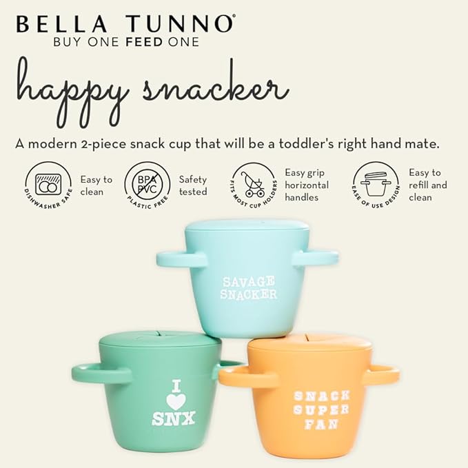 Bella Tunno Snack Cups for Toddlers, Silicone Spill Proof Food Container with Lid, Babies & Kids 6-12 Months, Love First Bite