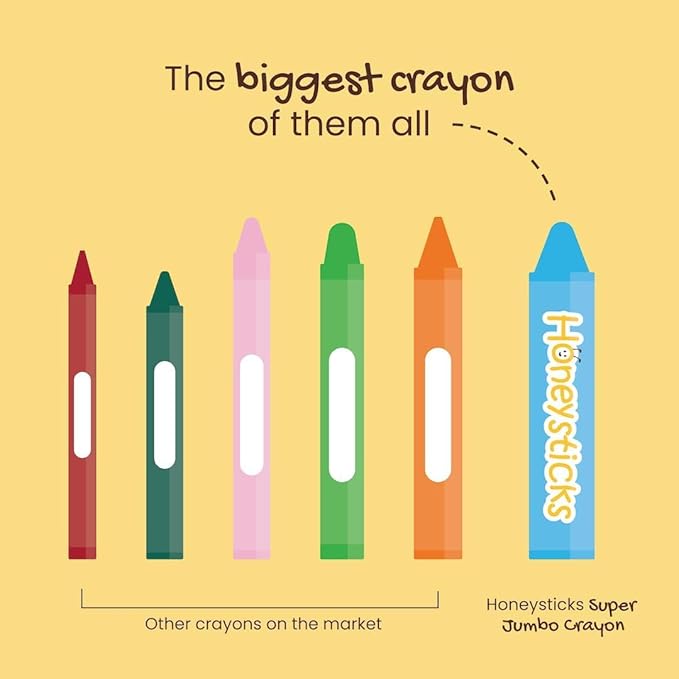 Honeysticks Super Jumbo Crayons (12 Pack) - Non Toxic Crayons for Kids - 100% Pure Beeswax and Food Grade Colors - For Toddlers 1-3, Unbreakable, Extra Large, Easy to Hold and Use, Eco-Friendly