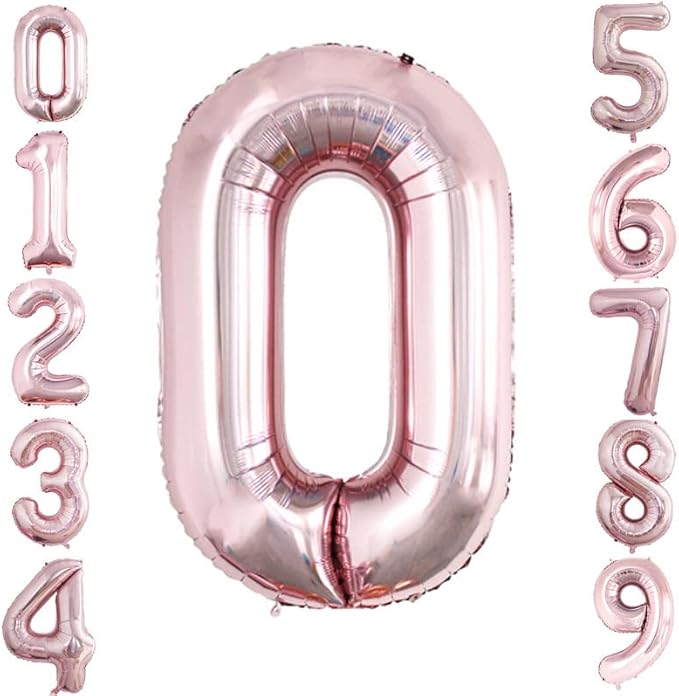 GOER Rose Gold Foil Balloons Number 0 for 10th 20th 30th 40th 50th 60th 70th 80th 90th 100th Birthday Party Supplies Anniversary Decorations(3 pcs,42 inch,32 inc,16inch)