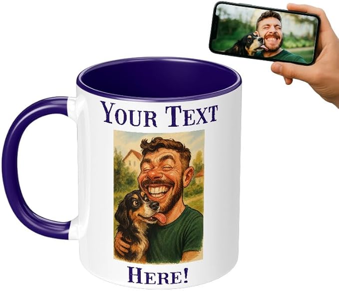 Personalized Coffee Mug, Custom Photo Caricature Gift, Funny Customized Coffee Gift for Men & Women, Custom Mugs with Pictures, Navy 11oz Father's Day Mug