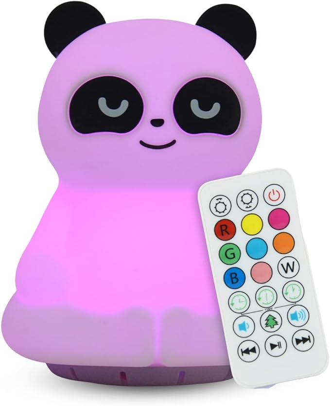 Combined Bluetooth Speaker & LED Nightlight With 9 Color Emissions, Child Friendly Silicone & BPA Free Monkey, USB Recharging, Receives Audio From Computer, Phone Or Tablet, Remote Control (Panda)